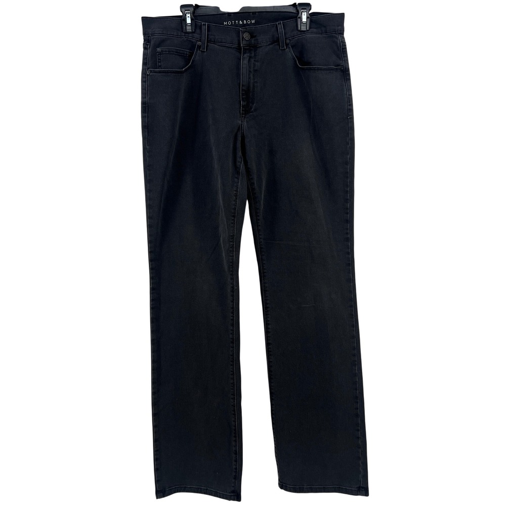 Mott & Bow Mens Straight Leg Jeans Faded Black Denim 36x34 Stretch Pants